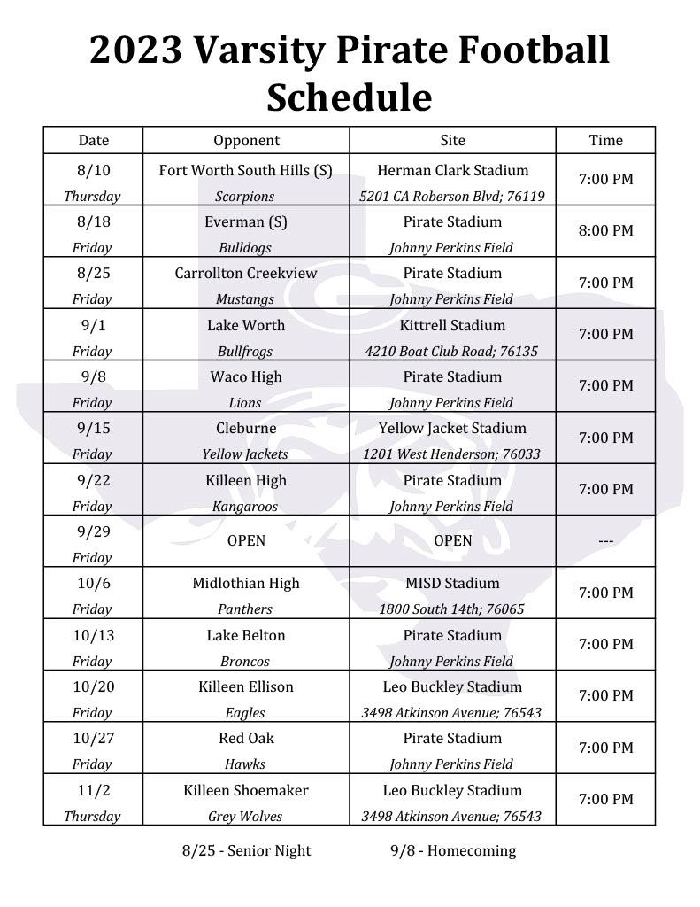 Varsity Football Schedule 2023
